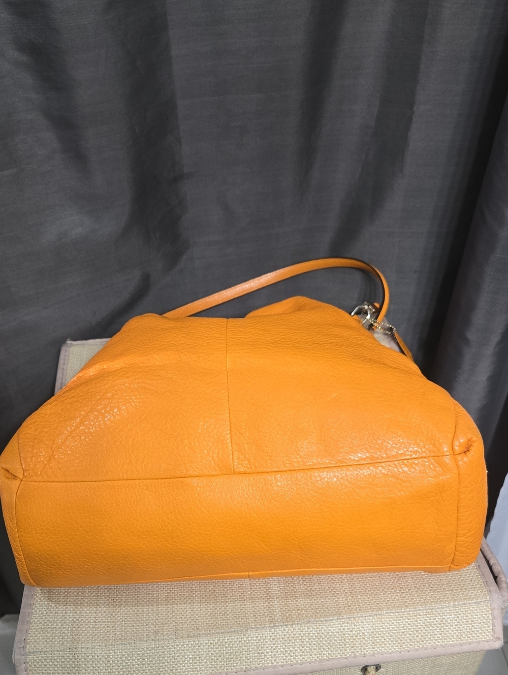 Coach Edie Orange Pebbled Leather Shoulder Bag - Picture 5 of 13